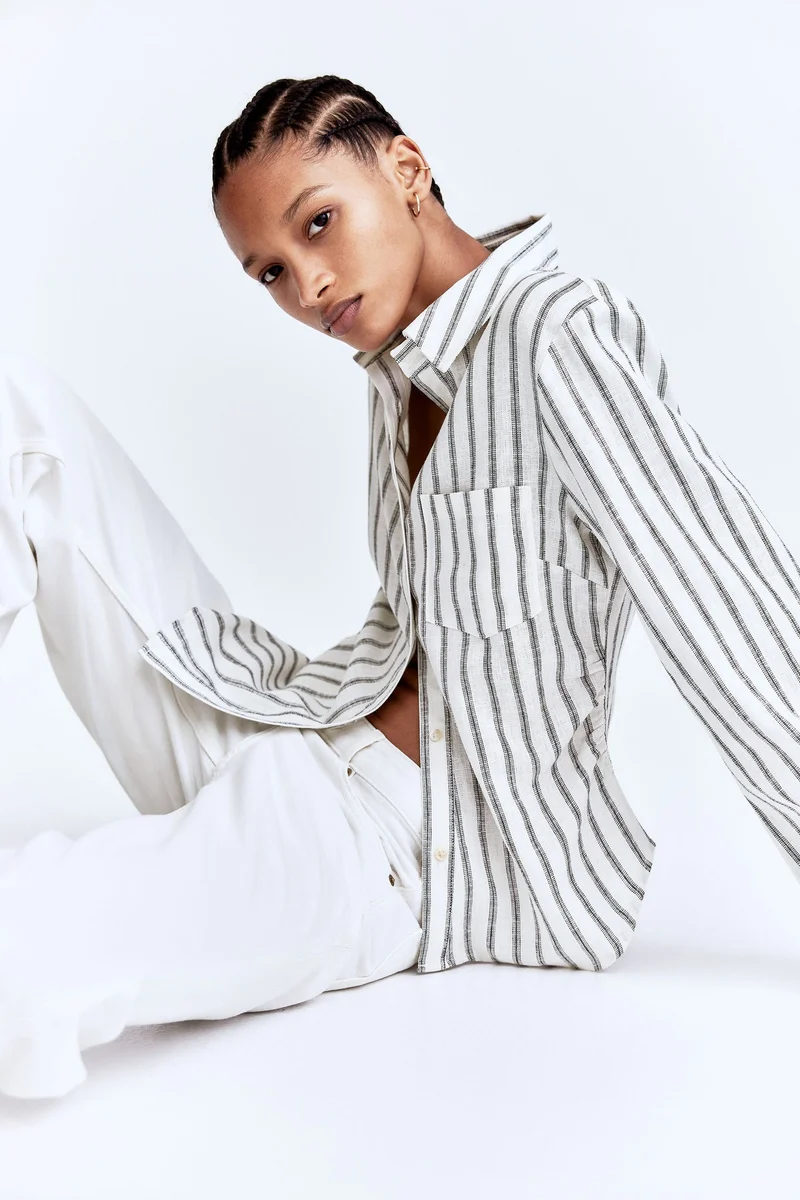 H&M Gathered linen-blend shirt