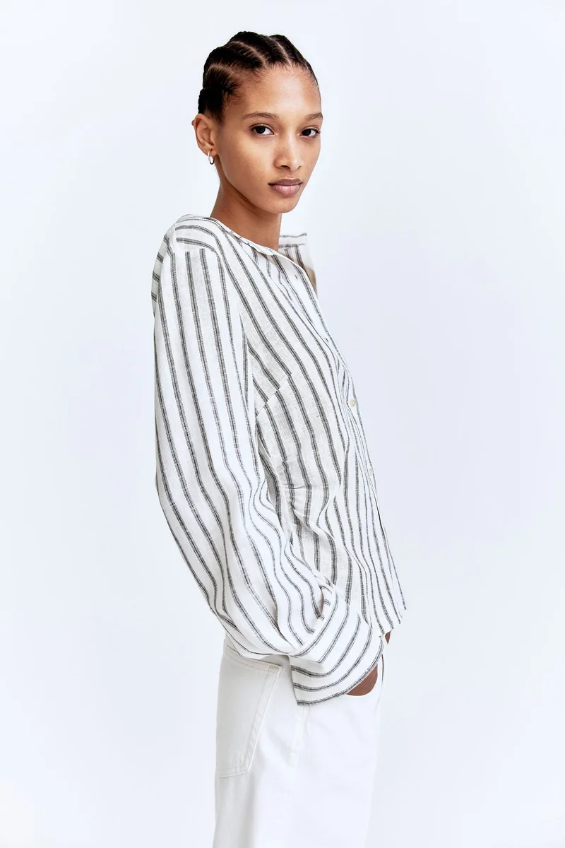H&M Gathered linen-blend shirt
