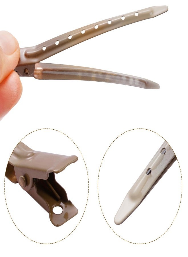 Bantoye 24 Packs Duck Bill Clips, Bantoye 3.35 Inches Rustproof Metal Alligator Curl Clips with Holes for Hair Styling, Hair Coloring, GS Brown - Image 3