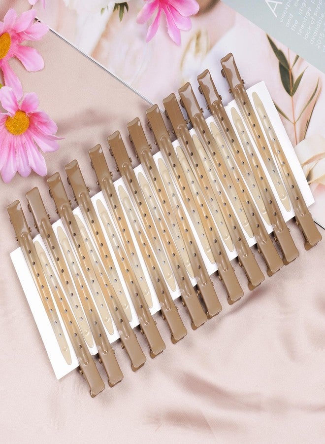 Bantoye 24 Packs Duck Bill Clips, Bantoye 3.35 Inches Rustproof Metal Alligator Curl Clips with Holes for Hair Styling, Hair Coloring, GS Brown - Image 4
