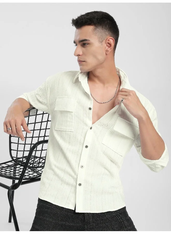 بيونغ قميص مخطط أبيض منظم