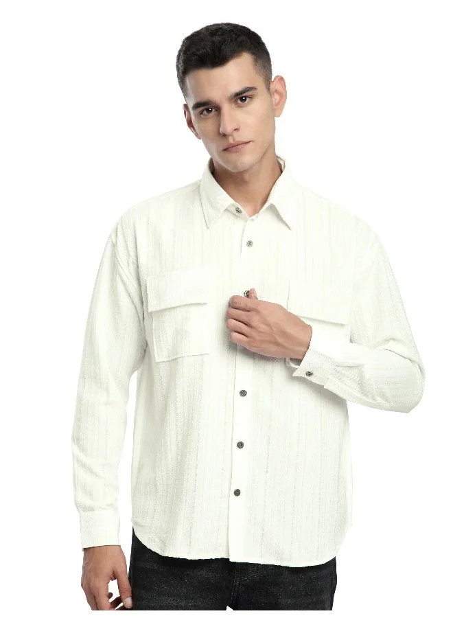 بيونغ قميص مخطط أبيض منظم