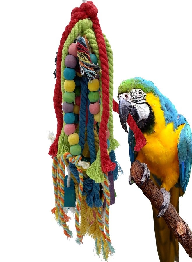 GILYGI 20.5 inch Parrot Chewing Toys - Wooden Block Tearing and Cotton Rope Toys for Medium Large Extra Large Parrot Conures African Grey Amazon Cockatoo and Macaw - Image 1