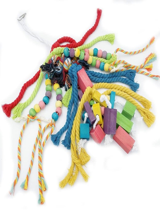 GILYGI 20.5 inch Parrot Chewing Toys - Wooden Block Tearing and Cotton Rope Toys for Medium Large Extra Large Parrot Conures African Grey Amazon Cockatoo and Macaw - Image 5