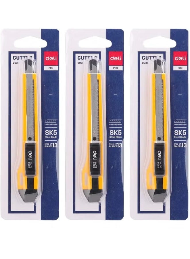 Deli 3-Piece Deli-E2031 Cutter With Blades yellow colour - Image 1