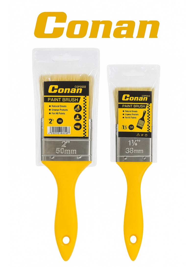 Conan 2 Pieces – Conan Paint Brush Set, 2" (50 mm) & 1.5" (38 mm) High-density synthetic bristles with anti-rust ferrule and ergonomic hanging handle | Models: COP0502 & COP0515 - Image 1