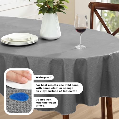 Lintex Cafe Hotel Linen Look Vinyl Flannel Backed Tablecloth, Heavyweight 4 Gauge, 60 x 84 Inch Oval, Grey Indoor Outdoor Waterproof Wipe Clean Table Cover - Image 3