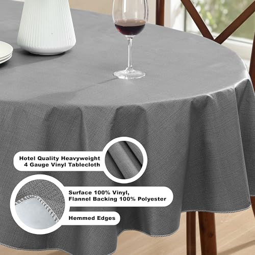 Lintex Cafe Hotel Linen Look Vinyl Flannel Backed Tablecloth, Heavyweight 4 Gauge, 60 x 84 Inch Oval, Grey Indoor Outdoor Waterproof Wipe Clean Table Cover - Image 4