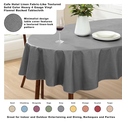 Lintex Cafe Hotel Linen Look Vinyl Flannel Backed Tablecloth, Heavyweight 4 Gauge, 60 x 84 Inch Oval, Grey Indoor Outdoor Waterproof Wipe Clean Table Cover - Image 2