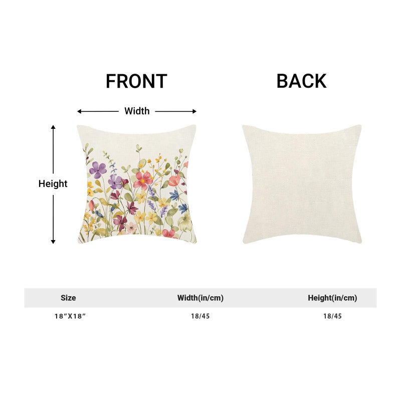 AEIOAE Spring Pillow Covers 18x18 Inch Set of 2, Colorful Wild Flower Leaves Plant Throw Pillows Case,Seasonal Floral Outdoor Decorative Farmhouse Decor Cushion Covers for Home Sofa Bed Couch - Image 5