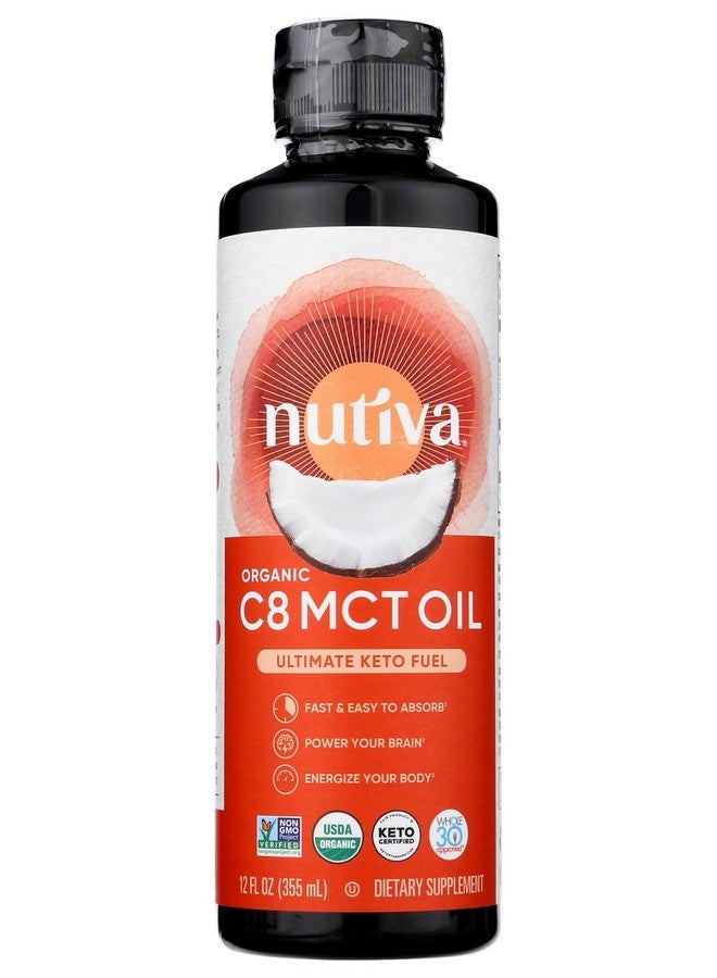 Nutiva زيت MCT العضوي من نوتيفا C8. 12 أونصة سائلة. غير منكه من الدهون الثلاثية متوسطة السلسلة من جوز الهند غير المعدل وراثيًا. وقود كيتو النهائي، زيت MCT نقي للقهوة، منخفض الكربوهيدرات، دعم الطاقة والتمثيل الغذائي.
