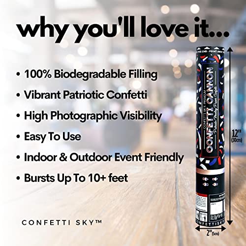 Confetti Sky [6 Pack] 12 Inch Confetti Cannons | Confetti Poppers for Wedding Celebration, Birthday Party, Pranks, Graduation, Christmas Eve and New Year Celebration (Blue,red,white) - Image 3