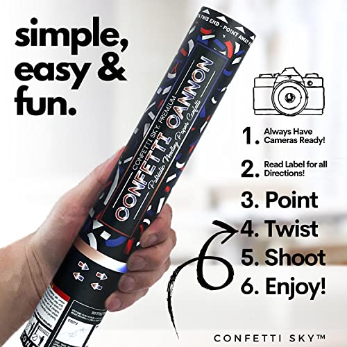 Confetti Sky [6 Pack] 12 Inch Confetti Cannons | Confetti Poppers for Wedding Celebration, Birthday Party, Pranks, Graduation, Christmas Eve and New Year Celebration (Blue,red,white) - Image 2