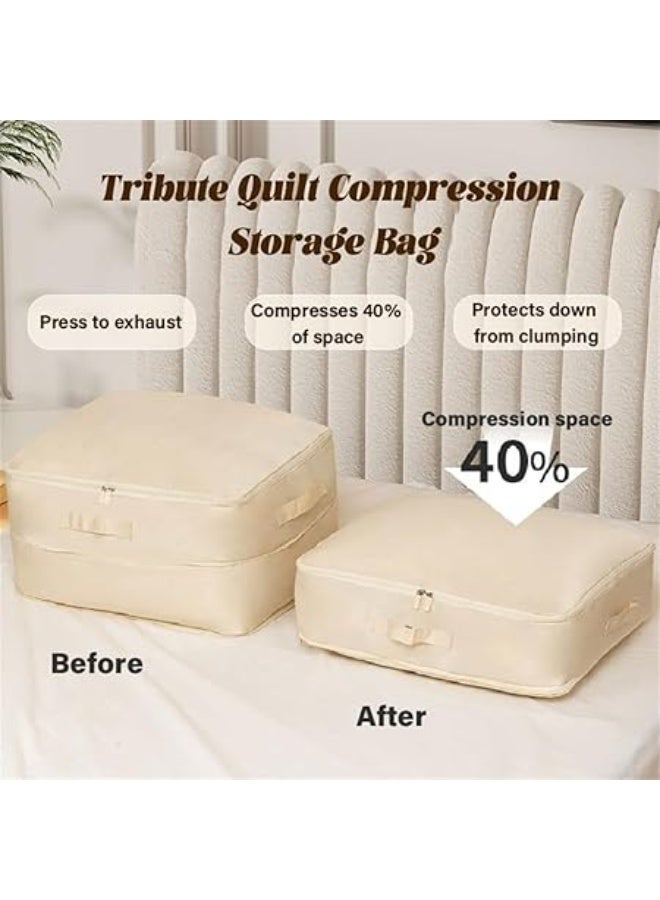 ANTOLE Ultra Space Saving Self Compression Organizer, Heavy Duty Moving Bags, Storage Tote for Comforters, Blankets, Bedding (Beige) - Image 5