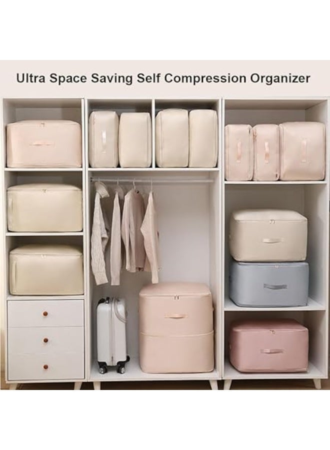 ANTOLE Ultra Space Saving Self Compression Organizer, Heavy Duty Moving Bags, Storage Tote for Comforters, Blankets, Bedding (Beige) - Image 3