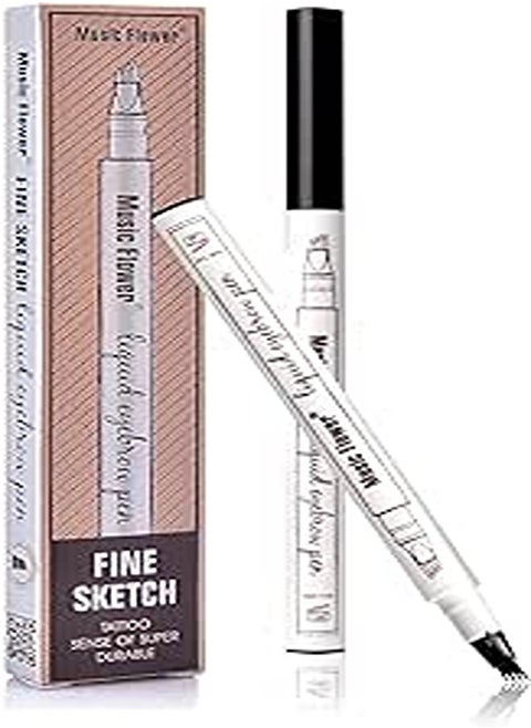Waterproof Microblading Eyebrow Pen Eyebrow Pen-Liquid Eyebrow Tint Pen with Fork Tip Eyebrow Pen Creates Natural 3D Eyebrows(4#Black)