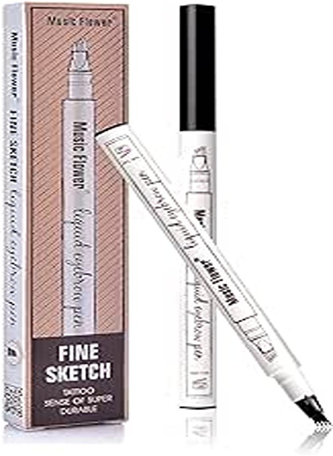 YRYM HT - Waterproof Microblading Eyebrow Pen Eyebrow Pen-Liquid Eyebrow Tint Pen with Fork Tip Eyebrow Pen Creates Natural 3D Eyebrows(4#Black) - Image 1