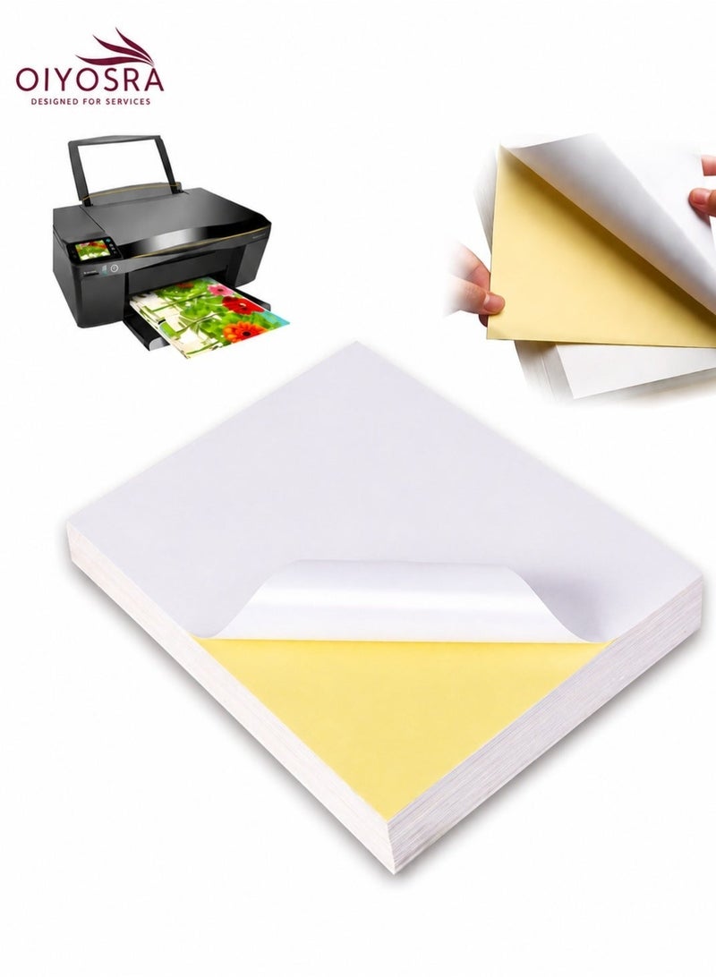 Oiyosra Premium A4 Glossy Sticker Paper (100 Sheets) - Waterproof & Durable Printable Stickers (Compatible with Inkjet & Laser Printers) - Image 1
