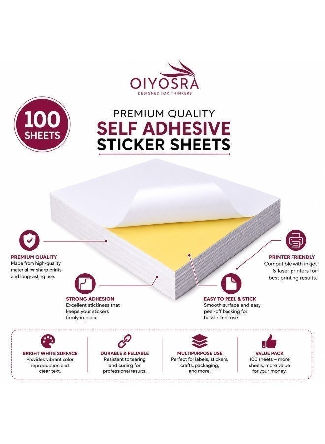 Oiyosra Premium A4 Glossy Sticker Paper (100 Sheets) - Waterproof & Durable Printable Stickers (Compatible with Inkjet & Laser Printers) - Image 4