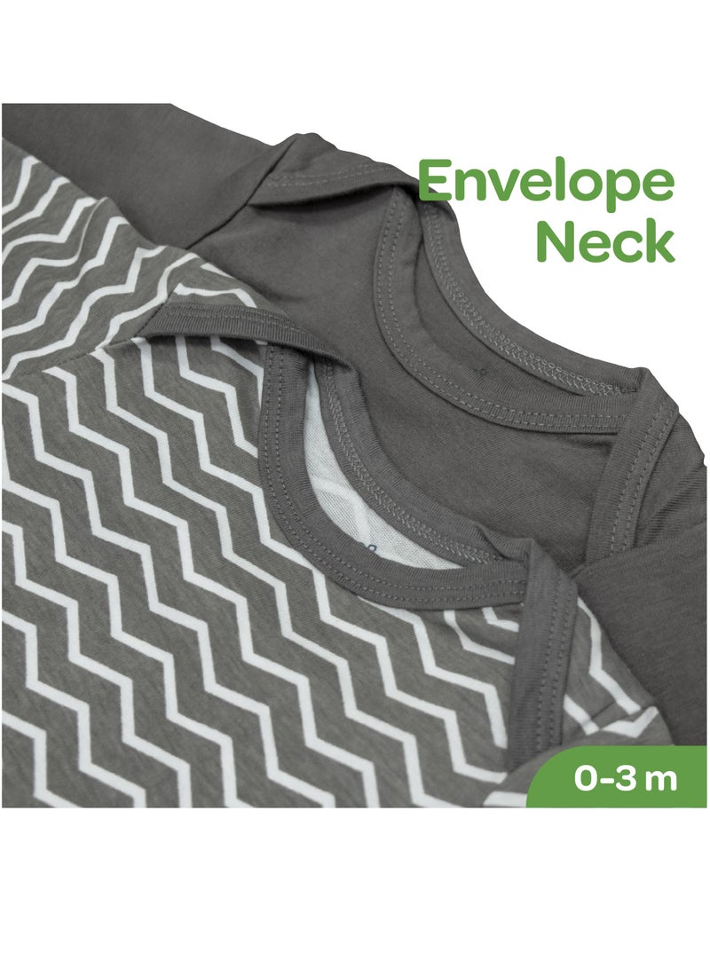 Moon Sleep Gowns Pack Of 2 Full Sleeves With Foldover Cuffs, Elastic Bottom Hem Grey And Stripes Print - Image 3