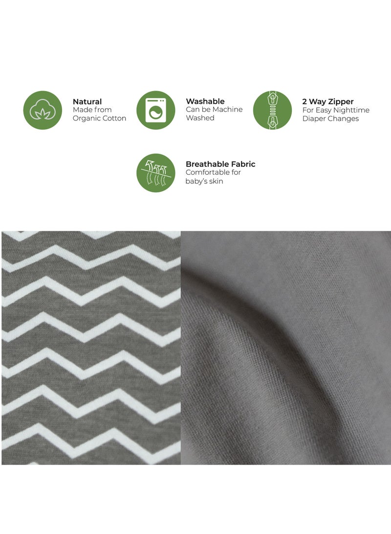 Moon Sleep Gowns Pack Of 2 Full Sleeves With Foldover Cuffs, Elastic Bottom Hem Grey And Stripes Print - Image 4