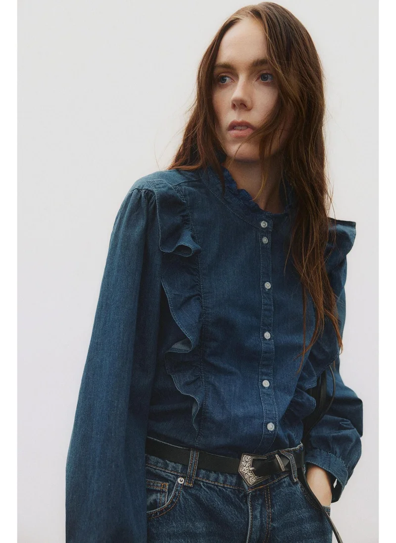H&M Frill-trimmed denim blouse