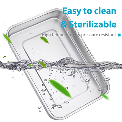 ANNWAH Medical Surgical Trays Stainless Steel Dental Instruments Tray Organizer Holder Sterilization Plate Trays Boxs with Lid & Handle Grip Large - Image 3
