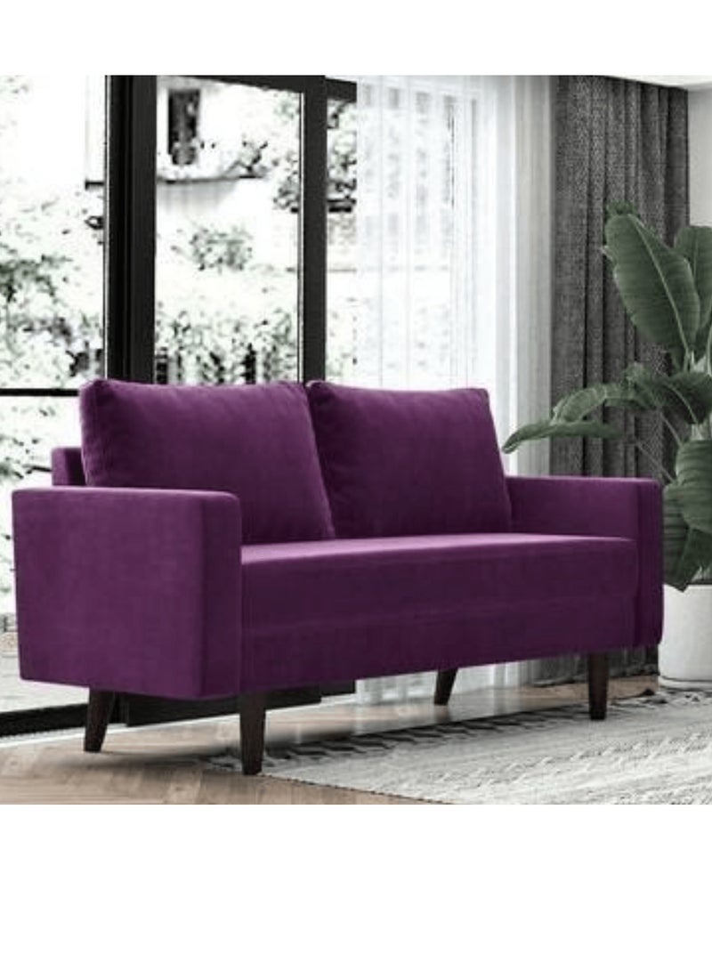 Wooden Twist Designer Handmade Velvet Fabric Solid Wood Soft & Comfortable 2 Seater Sofa ( Purple )