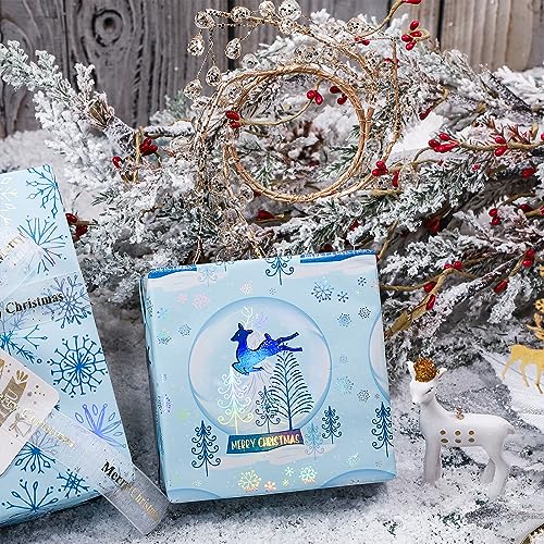 LeZakaa Blue Christmas Wrapping Paper Mini Roll Snowman Reindeer Crystal Ball Snowflake Tree Metallic Foil Holiday Gift Wrap Arts Craft for Xmas Winter Party 17 x 120 inches 3 Rolls - Image 3