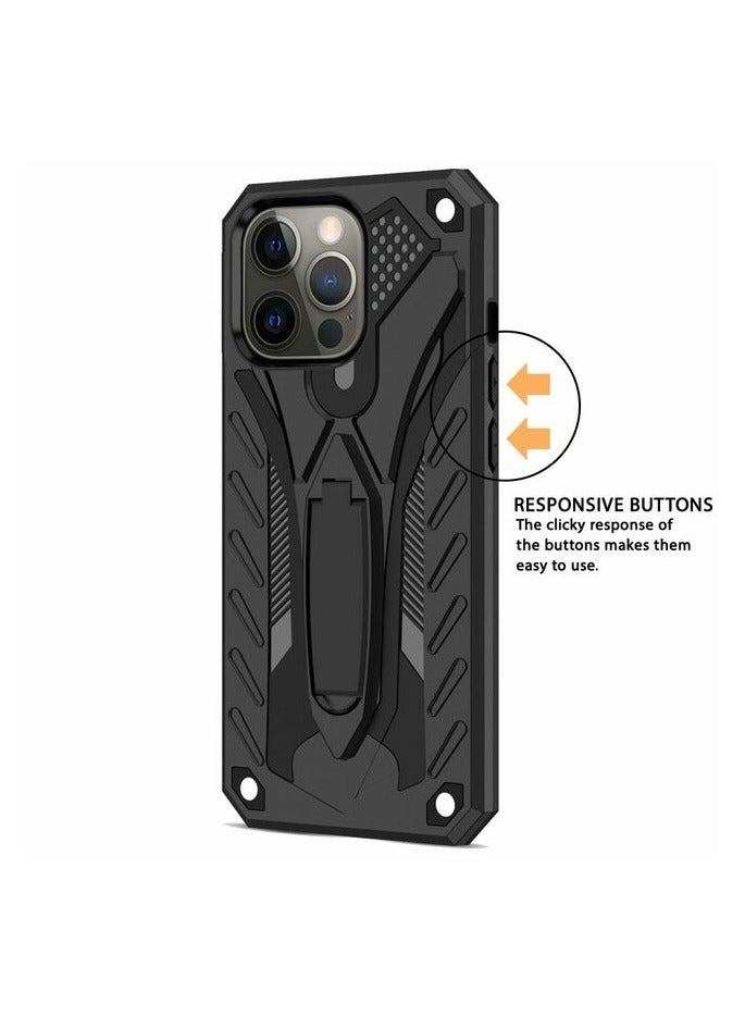 Bills iPhone 14 Pro Premium Armor Case Built-In Kickstand - Military-Grade Shockproof Protective Cover with Reinforced Corners (Black) - Image 2