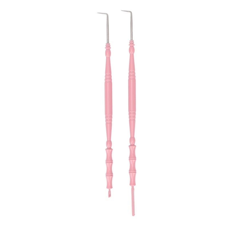 2pcs Lash Perm Tool Double Head Stainless Steel Bamboo Joint Shape Handle Lash Eyebrow Perm Separator Tool Pink - Image 1