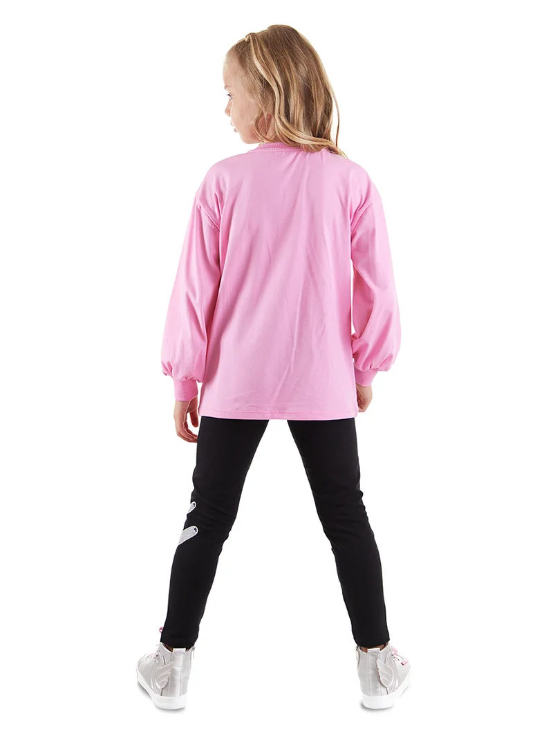 دينوكيدس طقم تي شيرت وليجنز بنقشة ليوبارد لامعة للبنات