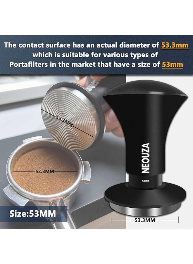 NEOUZA Espresso Tamper V2 Double Spring Calibrated for Coffee Machine, Pressure Deflection Filter, Refined Handle, Stainless Steel Corrugated Base (53.3mm) - Image 3