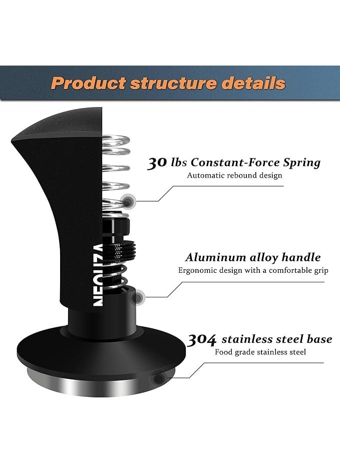 NEOUZA Espresso Tamper V2 Double Spring Calibrated for Coffee Machine, Pressure Deflection Filter, Refined Handle, Stainless Steel Corrugated Base (53.3mm) - Image 4