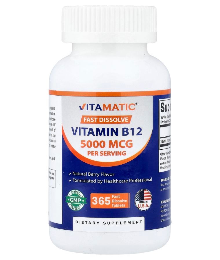 Vitamatic Vitamin B12 Natural Berry 365 Fast Dissolve Tablets (2500 mcg per Tablet)