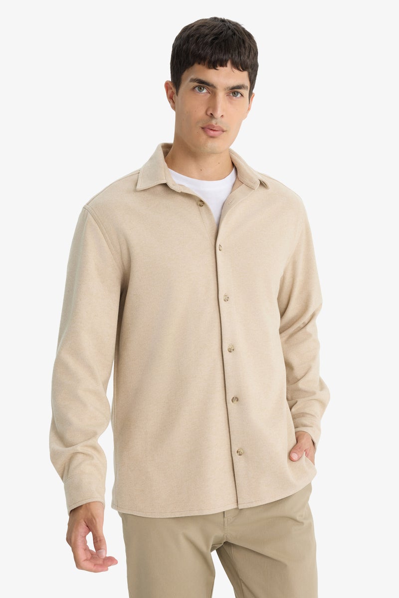 DeFacto Beige Man Regular Fit Long Sleeve Overshirt Casual - Image 1