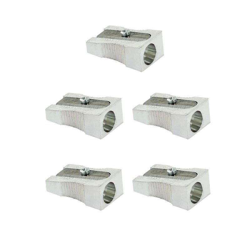 KUM Small Pencil Sharpener Magnesium Wedge Shape with Side Grooves, Silver, up to 8 mm Diameter, Pack of 5 - Image 1