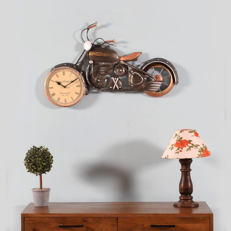 CRAFT TREE Golden Metal Jawa 8 Dial Bike Wall Clock Bike Wall Mount Clock for Living Room and Home DecorationWall Decor Clock Grey - Image 1
