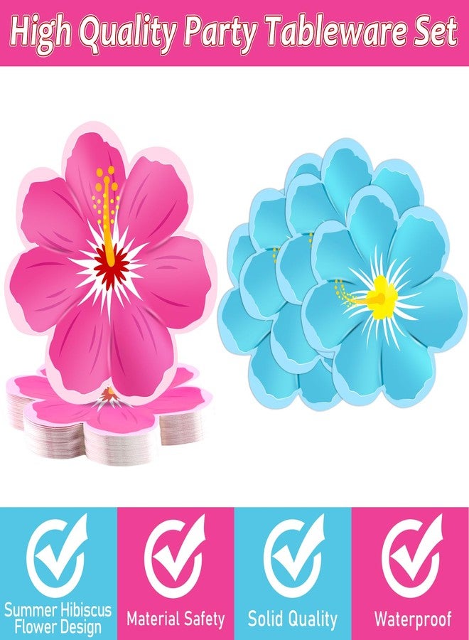 CHUNNIN 96 Pcs Hawaiian Luau Party Supplies Hawaiian Plates and Napkins Summer Hibiscus Theme Party Plates Floral Tropical Party Tableware Set Serves 24 Guests Hawaiian Beach Pool Birthday Party Decorations - Image 3