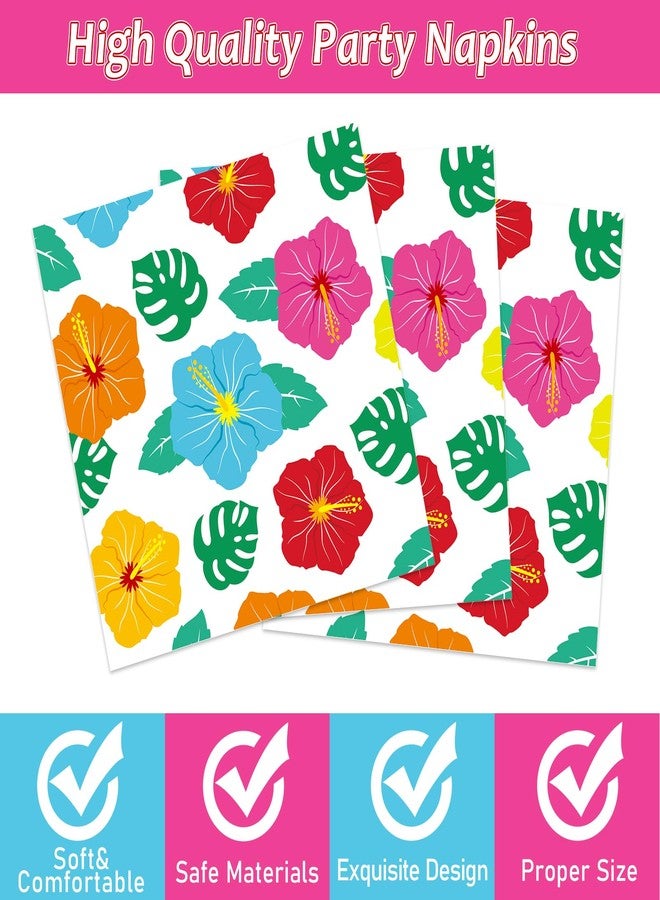 CHUNNIN 96 Pcs Hawaiian Luau Party Supplies Hawaiian Plates and Napkins Summer Hibiscus Theme Party Plates Floral Tropical Party Tableware Set Serves 24 Guests Hawaiian Beach Pool Birthday Party Decorations - Image 4