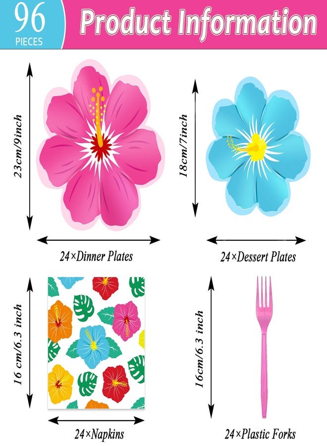 CHUNNIN 96 Pcs Hawaiian Luau Party Supplies Hawaiian Plates and Napkins Summer Hibiscus Theme Party Plates Floral Tropical Party Tableware Set Serves 24 Guests Hawaiian Beach Pool Birthday Party Decorations - Image 2