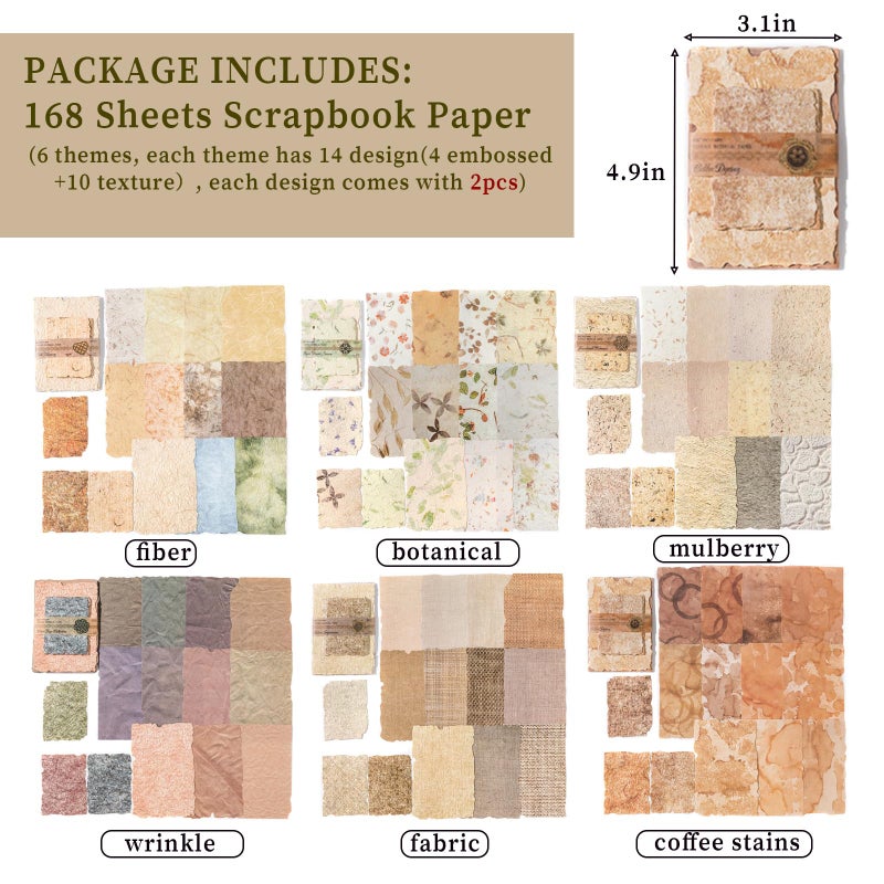 japleed 168 Sheets Scrapbook Paper Aesthetic Texture Paper, Floral Plant Vintage Scrapbooking Supplies Materials, Embossed Decorative Special Paper for Journaling Supplies Decoupage Planner Crafts Card Gift - Image 2