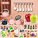 Funpynani 100Pcs Kitchen Playset Kids Pretend Cooking Play Pots Pans Utensils Cookware Toy Food Fruits Veggies with 2 Large Apple Shaped Storage Toddler Cooking Learning GiftPink - Image 4