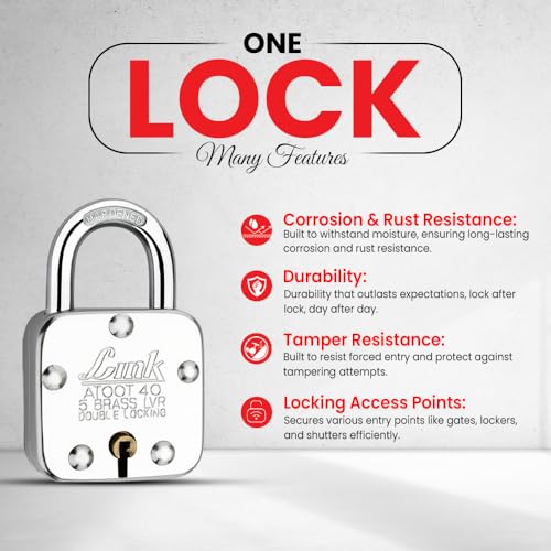 Link Atoot 40mm Padlocks 5Pcs Set | Double Locking | Steel Body | Hardened Shackle | 5 Brass Levers | Made in India | 3 Keys for Each Padlock - Image 2