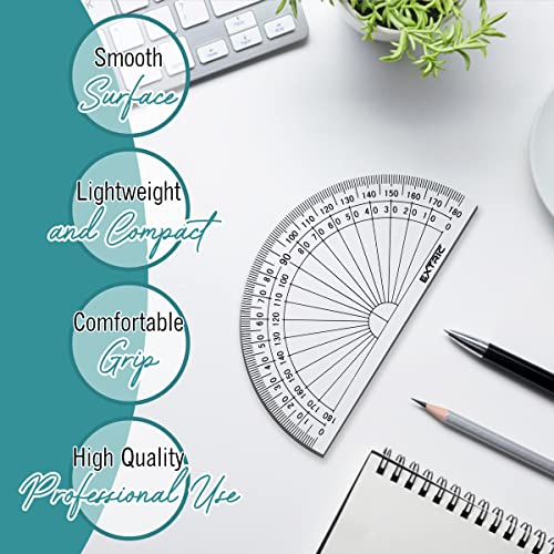 EXTRIC Protractor for Geometry, 4 Inch Clear Plastic Protractor for Woodworking, 2 Count Protractors for Classroom 180 Degrees, Math Protractors - Image 2