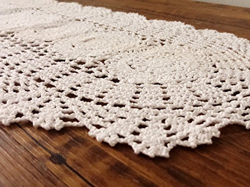Laivigo Handmade Crochet Lace Oval Lucky Flower Tablecloth Table Runner Doilies Doily,12 x 35 Inch,White - Image 2