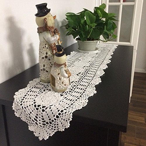 Laivigo Handmade Crochet Lace Oval Lucky Flower Tablecloth Table Runner Doilies Doily,12 x 35 Inch,White - Image 5