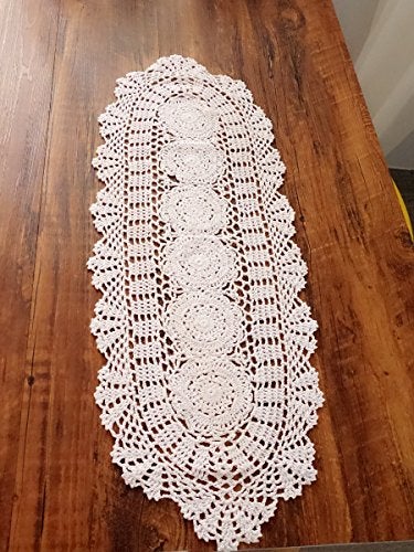 Laivigo Handmade Crochet Lace Oval Lucky Flower Tablecloth Table Runner Doilies Doily,12 x 35 Inch,White - Image 1