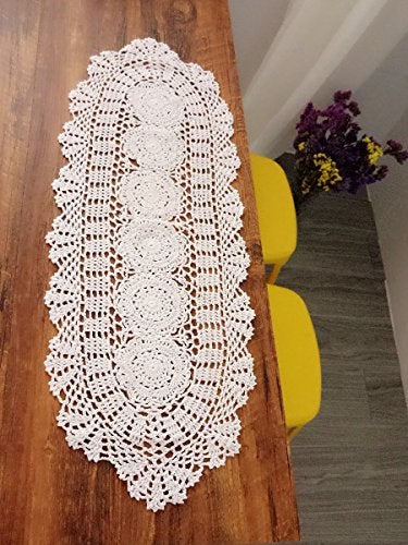 Laivigo Handmade Crochet Lace Oval Lucky Flower Tablecloth Table Runner Doilies Doily,12 x 35 Inch,White - Image 4