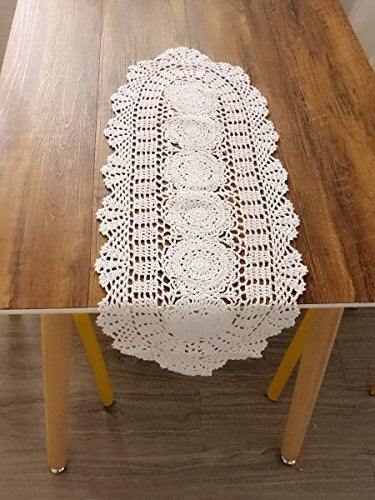 Laivigo Handmade Crochet Lace Oval Lucky Flower Tablecloth Table Runner Doilies Doily,12 x 35 Inch,White - Image 3